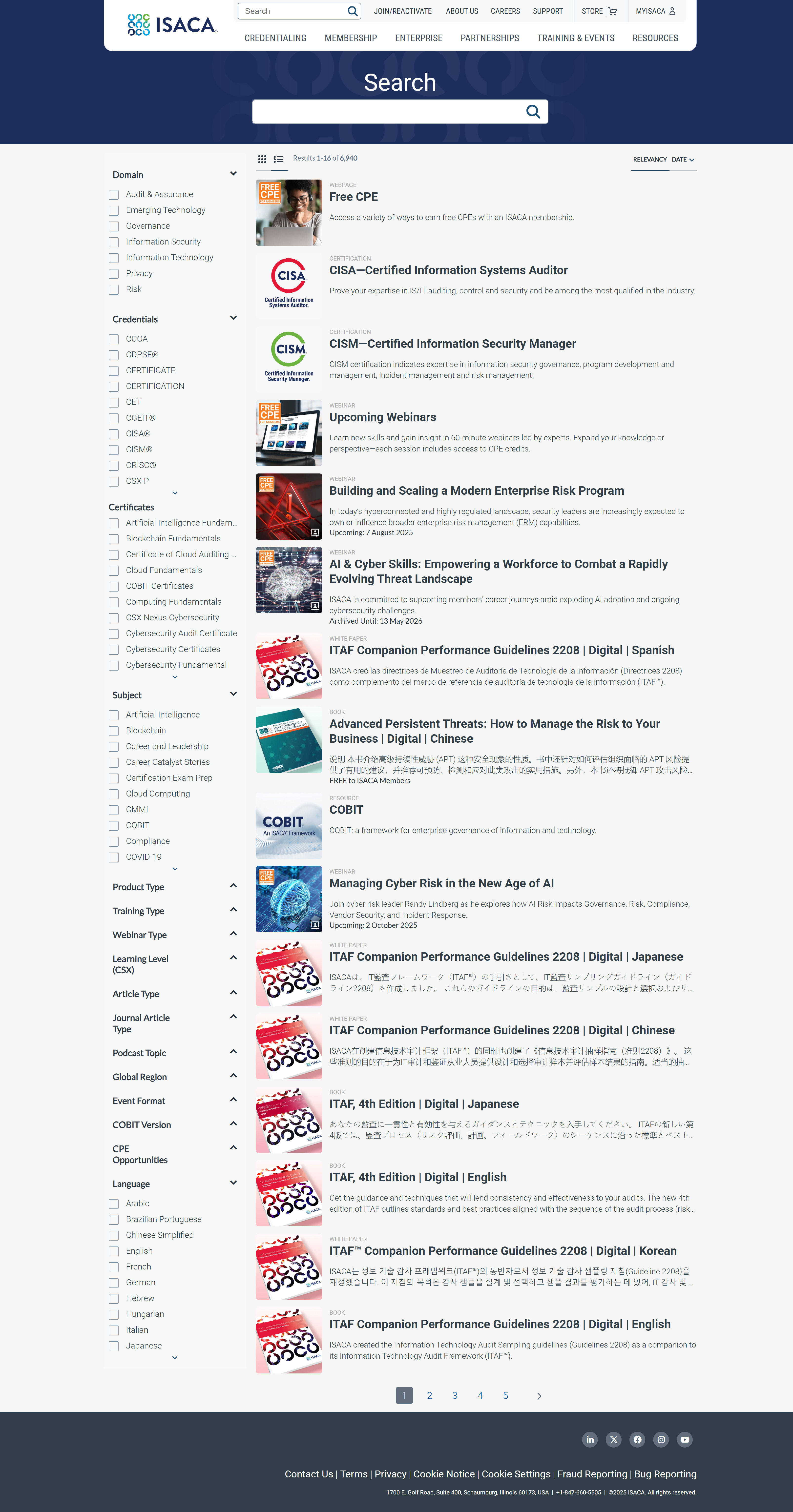 ISACA Search Page