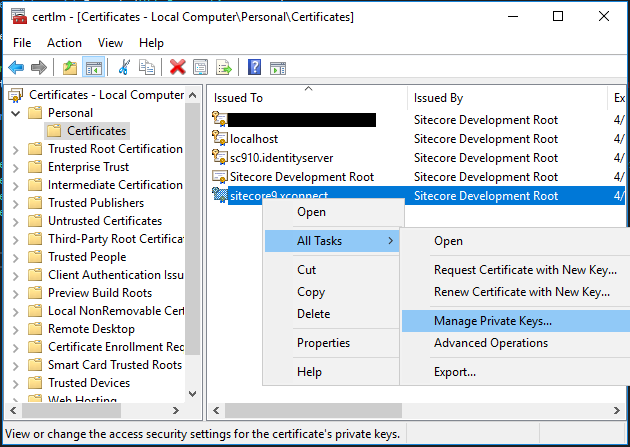 Manage Private Keys on a Certificate